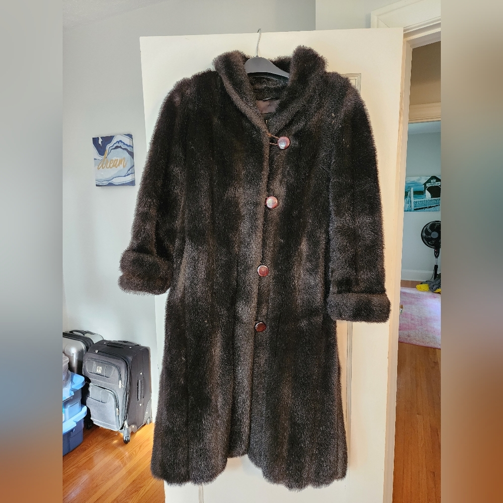 Dark brown faux fur 3/4 length women's coat